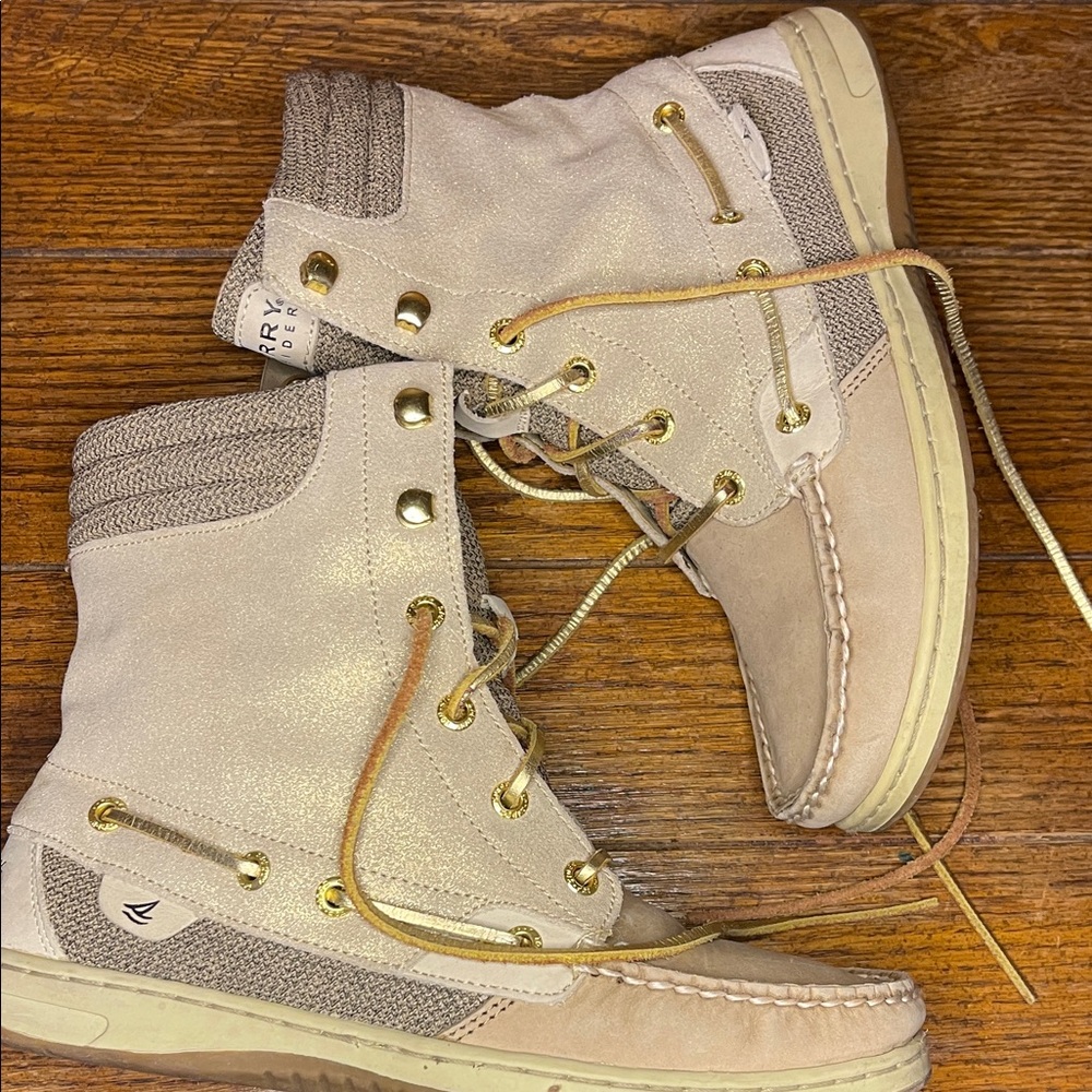 Sperry Top-Sider HIKERFISH Lace-Up Boots 7.5 Linen & Gold Accents - Picture 2 of 12